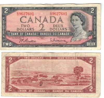 2 Dollar Bill | Bank of Canada | 1954 | $2 Banknote | Currency | Canadian CIR - Image 1 of 3
