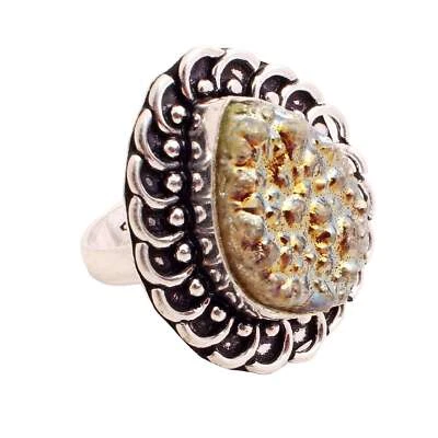 Titan Druzy Quarz Edelstein Versilbert Handmade Schmuck Ringgröße US 8.25 - Bild 1 von 3