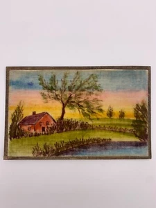 Unique Antique Hand-painted Velvet Pastoral Scene Postcard - Picture 1 of 5