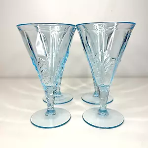 Juego de 4 copas de agua/vino barrocas de vidrio azul azul azul MCM Fostoria Art Deco de colección - Imagen 1 de 7
