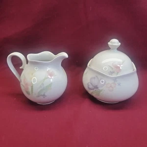 Mikasa Water Colors Sugar Bowl W/Lid & Creamer Multicolor Flowers Rondo EJ911 - Picture 1 of 6