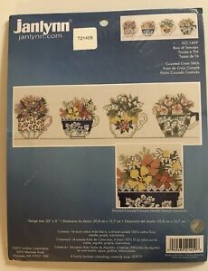 Janlynn Row Of Teacups With Flowers Counted Cross Stitch Kit 20"X5"   # 21-1409