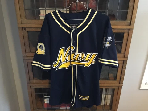 VTG Navy Midshipman COLOSSEUM Blue SCRIPT Button Up Baseball jersey SZ XL -Cool Cover
