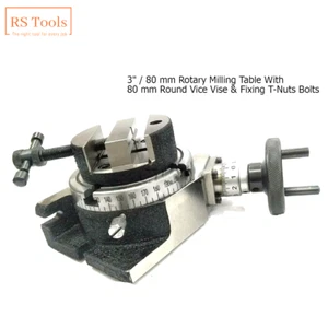 Rotary Table Milling 3"/80 mm With Round Vice Vise 80 mm & Fixing T-Nuts Bolts - Picture 1 of 24