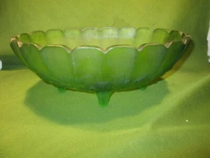 Mid-Century Frosted Green Indiana Glass Fruit Bowl 8X12 #086 - Picture 1 of 7