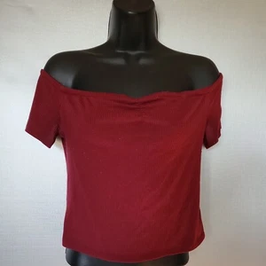 Love, Fire Women's Size Small Maroon Crop Top Stretch Off Shoulder Shirt - Picture 1 of 5