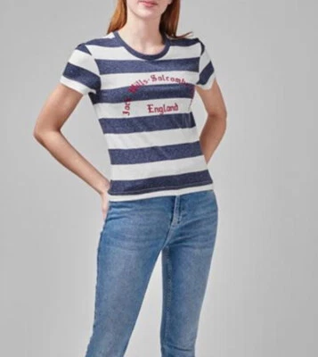 JACK WILLS PECKSON GRAPHIC STRIPE TSHIRT 8UK BRAND NEW NAVY/WHITE - Image 1 of 2