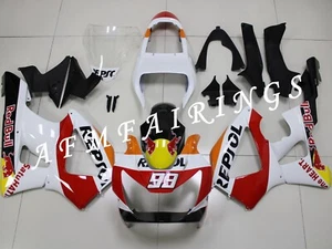 Red White Repsol ABS Injection Mold Bodywork Fairing Kit for CBR929RR 2000-2001 - Picture 1 of 6