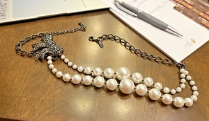 Collar de perlas de imitación de 2 soportes firmado en Nueva York de colección arco pavé longitud ajustable - Imagen 1 de 10