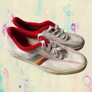 Vintage 80s Tico Tyre Terry Tiger Rainbow Canvas Sneakers Shoes Womens 7