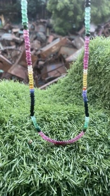 "Collar natural multi zafiro 20"" cuentas facetadas redondas broche de oro" Foto 1 de 4