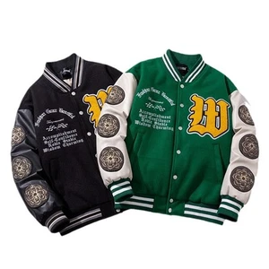 Cappotto uomo lana baseball uniforme sciolto ricamato PU - Foto 1 di 5