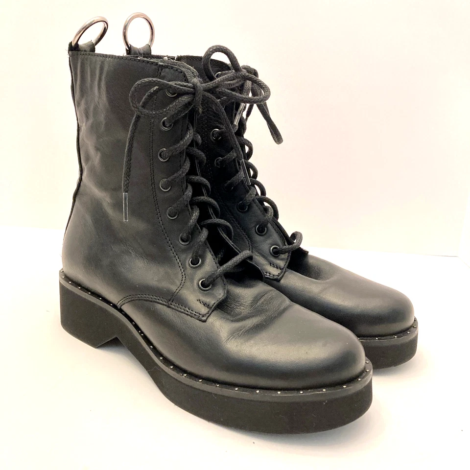 Botas Steve Madden Rocco de couro preto biqueira redonda motociclista feminina 10 M zíper lateral - Imagem 1 de 4