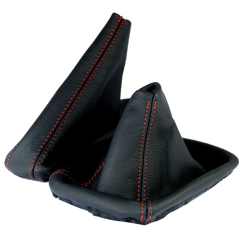 Borsa cambio + cuffia freno a mano per BMW Serie 3 e46 100% vera pelle pelle cucitura rossa - Immagine 1 di 3