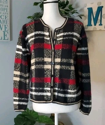 CHRISTOPHER & BANKS Y2K Plaid Cardigan Holiday Clueless M - Image 1 of 4