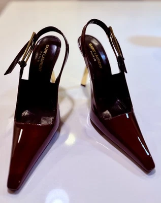 Saint Laurent Patent Leather Pointed Toe Slingback Pump sz 37 1/2 (Orig: $1,200) - Image 1 of 4