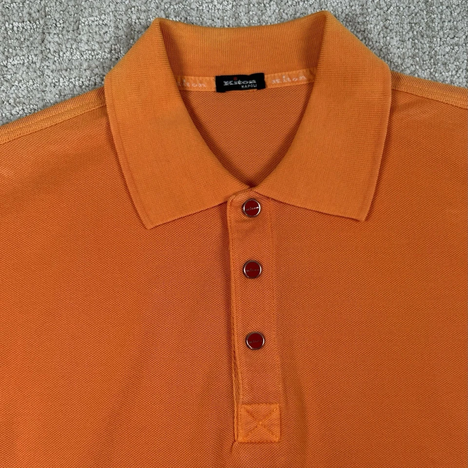 Camisa polo masculina Kiton Napoli XL (54) laranja algodão feita na Itália *Leia* - Imagem 1 de 4