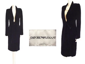 ITALIAN EMPORIO ARMANI BLACK VELVET TIE COAT NOTCHED COLLAR SATIN QUILTED LINING - Picture 1 of 14