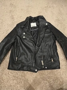 Faux Leather Jacket Zara Kids Black Motorcycle Girls SIze 7 - Picture 1 of 7