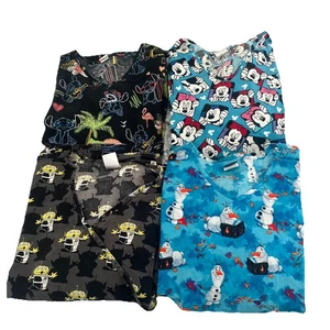 Disney Scrub Lot of 4 Tops 3XL Mickey Minnie Mouse Frozen Oalf  Toy Story Aliens - Picture 1 of 16