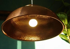 Moroccan hand DEEP hammered LARGE COPPER round lamp shade W41cm - Picture 1 of 4