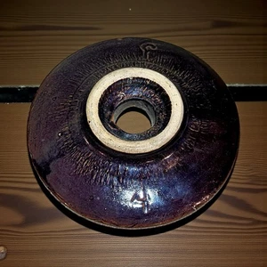 Antique Brown Stoneware Glazed Butter Churn Lid #4 & #3 Or J? Vintage Primitive  - Picture 1 of 13