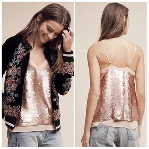 Anthropologie Moulinette Soeurs Sequined Cami Top Size 2 Rose Gold New $98 Tag - Picture 1 of 9