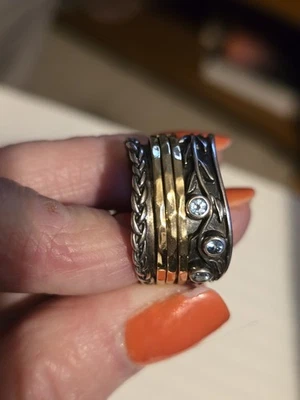 ISRAEL OR PAZ 925 Sterling Silver  Gold 3 Ring Spinner Band Ring Size 10 - Image 1 of 4