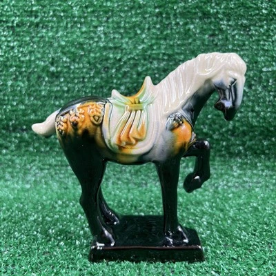 Vintage Tang Dynasty War Horse Figurine Glazed Ceramic Chinese Statue - Image 1 of 4