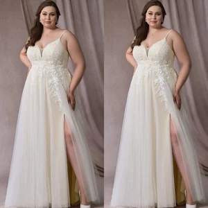 Beach Boho Wedding Dresses with Slit Short Sleeves V Neck 2025 Bridal Gowns - Picture 1 of 15