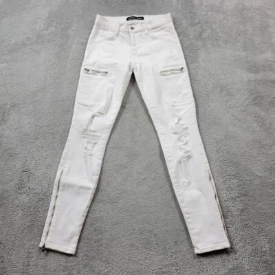 J Brand for Neiman Marcus Jeans Women 27 White Kassidy Distress Moto Cargo Denim - Image 1 of 4