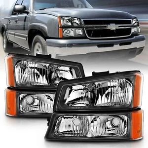 ANZO 111452 Crystal Headlight W/Signal Light Black 4pc for 03-06 Chevy Silverado - Picture 1 of 8