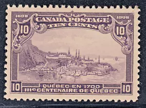 Canada 10c Quebec Tercentenary, Scott 101, VF MNH, catalogue $900 w/CERT - Picture 1 of 3