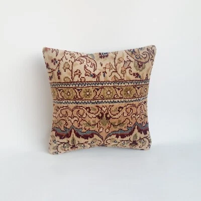 floral handknotted turkish rug pillow cover , decorative carpet cushion case - Image 1 of 4