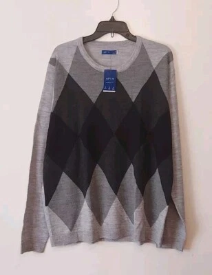 Apt 9 Gray And Black Argyle Sweater Long Sleeve Men's Size XLarge NWT - Image 1 of 4