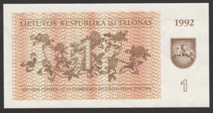 Lithuania 1 talonas 1992 UNC P#39 - Picture 1 of 2