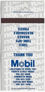 Mobil Fourth Street Tumwater Capital Way Date 1987 30S Empty Matchcover - Bild 1 von 3