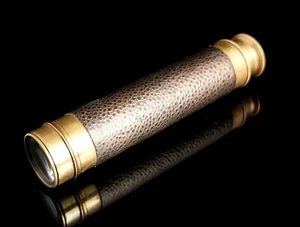 Antique Edwardian three draw telescope, brass and leather - Imagen 1 de 11
