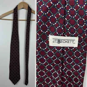 JT Beckett Mens Silk Burgundy Tie Office Career Professional - Picture 1 of 10