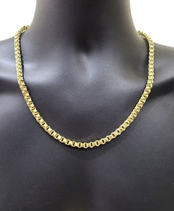 Real 10k Yellow Gold Box Byzantine Necklace 5mm 22" inch Unisex 10kt Chain - Picture 1 of 8