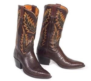 Botas de Vaquero Justin Brown Teju Lagarto - Wm's Talla 7M Punta X Excelentes Ligeras Desgastadas - Imagen 1 de 12