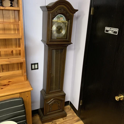 VTG 1960s Trend by Sligh Hand Carved Walnut Wood & Brass 76" Grandfather Clock Cover
