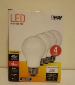LED Bulb Soft White 40 Watt Equivalence 4 Pk Feit Electric A19 - Picture 1 of 7