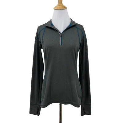 Camisa REI Mujer S Pequeña Gris Cuarto Cremallera Manga Larga Paneles Acanalados Agujeros para los Pulgares Foto 1 de 4