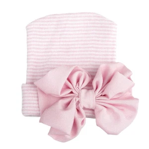 Newborn Baby Girls Infant Striped Soft Hat with Bow Cap Hospital Beanie USA SHIP - Picture 1 of 1