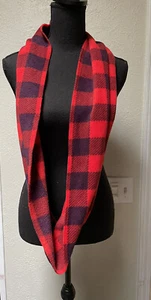 Old Navy Plaid Fleece Infinity Circle Winter Scarf Unisex Red & Purple 30x10 - Picture 1 of 4