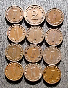 LOT OF AUTHENTIC OLD COINS OF THIRD REICH NAZI GERMANY (1937-1939) WORLD WAR II - Picture 1 of 2