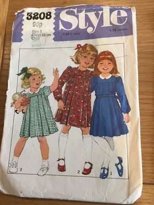 1980 ORIGINAL STYLE SEWING PATTERN 3208 Girl’s dress age 2 chest 21 cut FREE P&P - Image 1 of 4