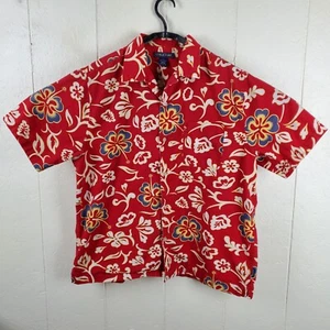 Vintage Structure Hawaiian Shirt Mens Large Red Button Up Collared Short Sleeve - Picture 1 of 16