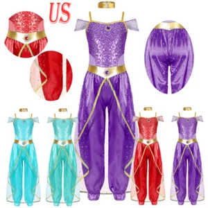 Kids Girls Arabian Princess Costume Halloween Cosplay Jumpsuit Fancy Dress Up - Picture 1 of 51